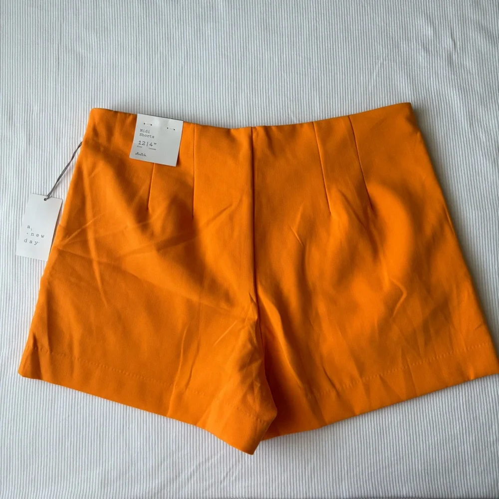 A New Day | Stretch Midi Shorts |  Glory Orange | Tailored | High Rise